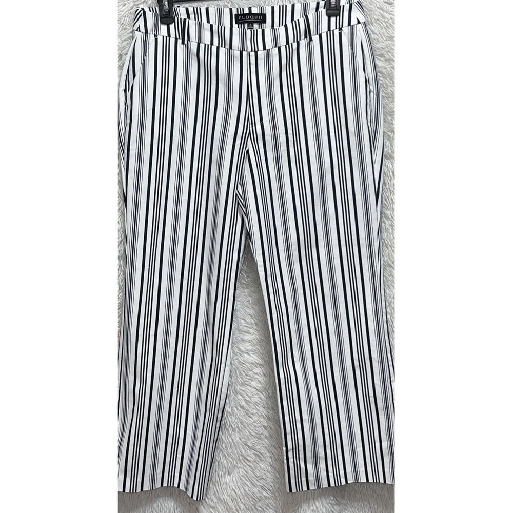 Eloquii Pants Womens Size 14 Black White Stripe Wide Leg Trouser Stretch Comfort - Picture 5 of 11